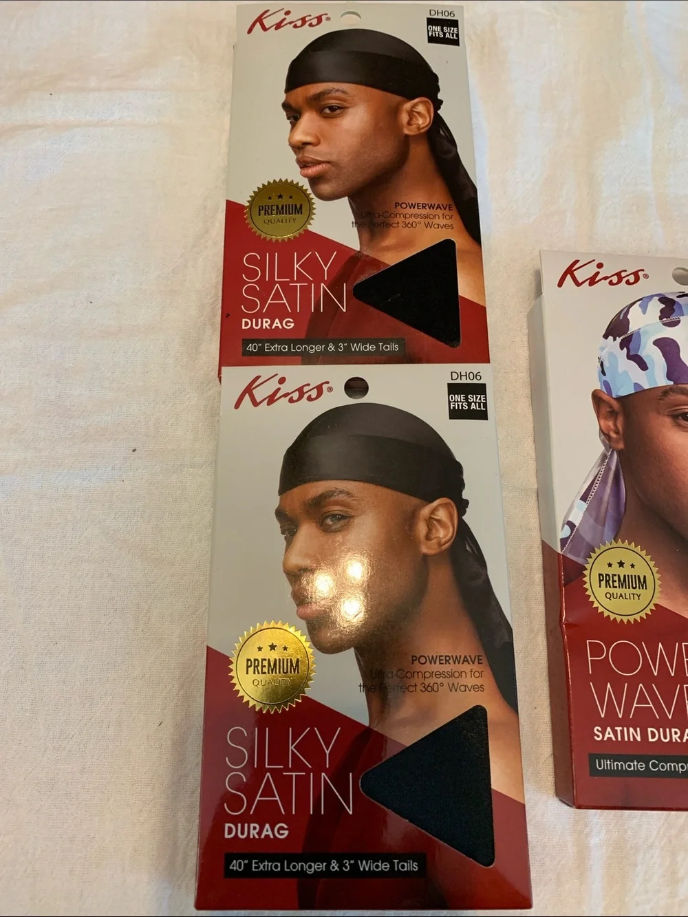 Kiss Satin & Premium Durags 5-PK NEW Black-Blues-Black Camo Premium extra Long
